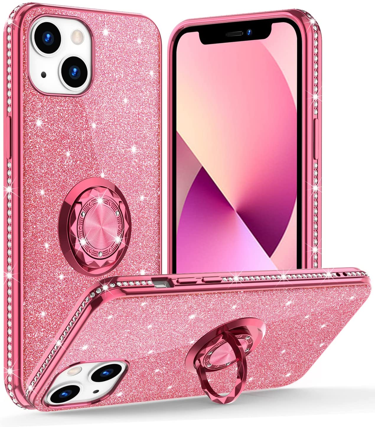 Compatible With Glitter Diamond Cover With Ring Stand Cute Protective Phone Case For Women Girls Compatible With 21 Pink Walmart Com