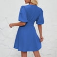 thumbnail image 5 of Dresses for Womens 2024 Plus Size Fashion V-Neck Puffy Sleeves Temperament Pleated High-waisted Mini Dress Solid Color Short-sleeved V-neck Dress, 5 of 5