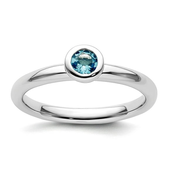 925 Sterling Silver Bezel Polished Stackable Low 4mm Round Blue Topaz Ring Size 9 Stackable Ring for Women