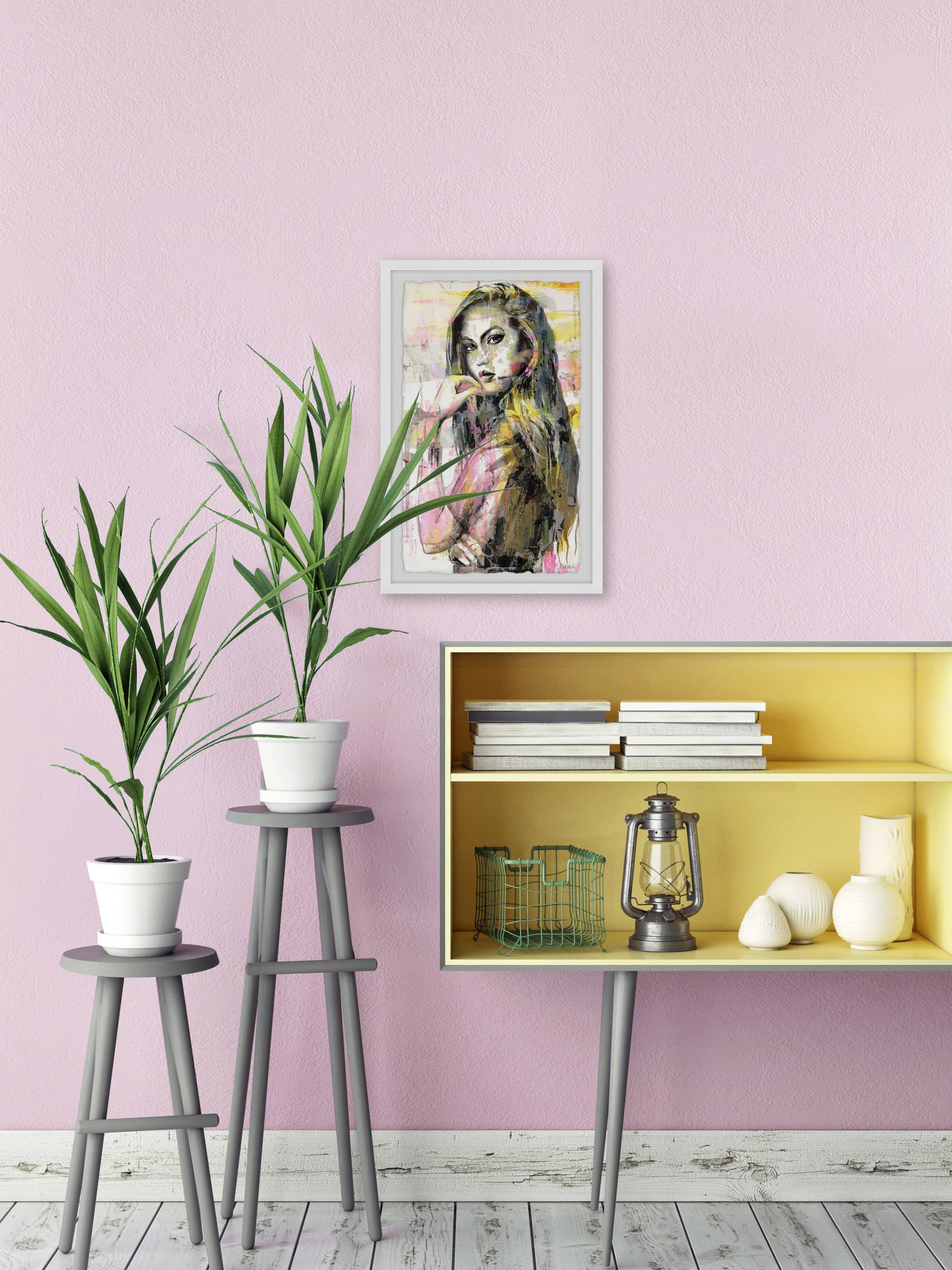 Parvez Taj "Girl in Colors" Framed Painting Print