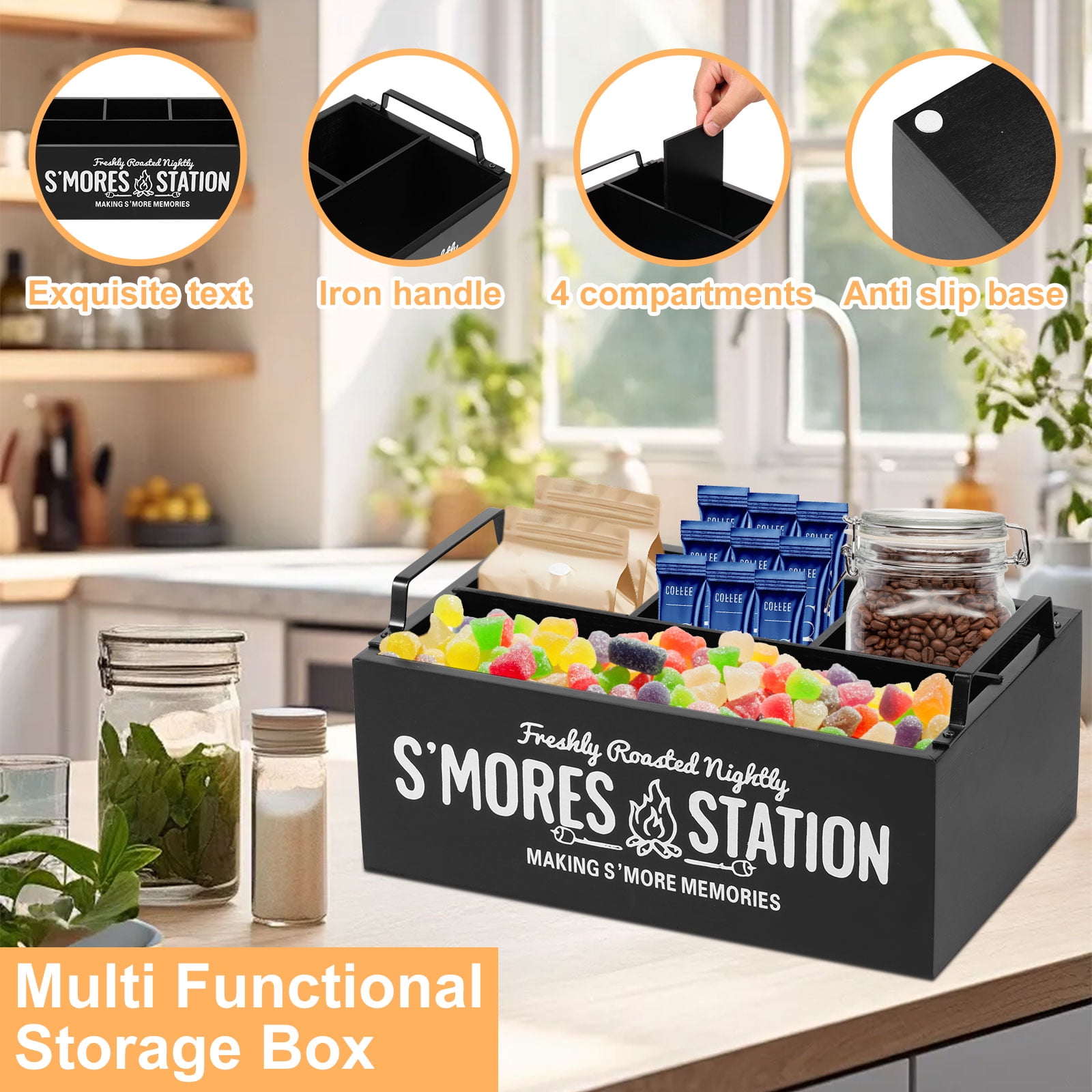S'Mores Station, Farmhouse S'mores Bar Holder, Smores Caddy, Smores Accessories Organizer, Smores Supplies Container, Smores Maker Box for Smores Kit