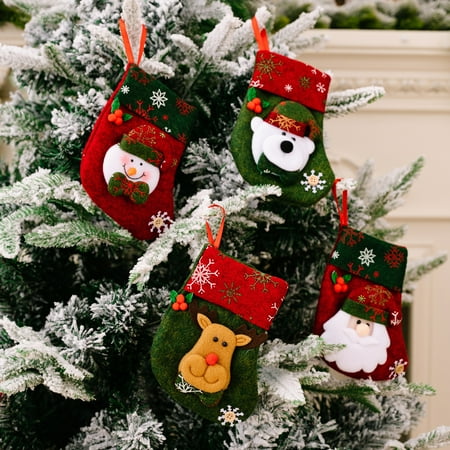

Christmas Sock Santa Claus Bear Snowman Deer Snowflake Retro Cartoon Stocking Gift Bag for Festival Cloth Gold