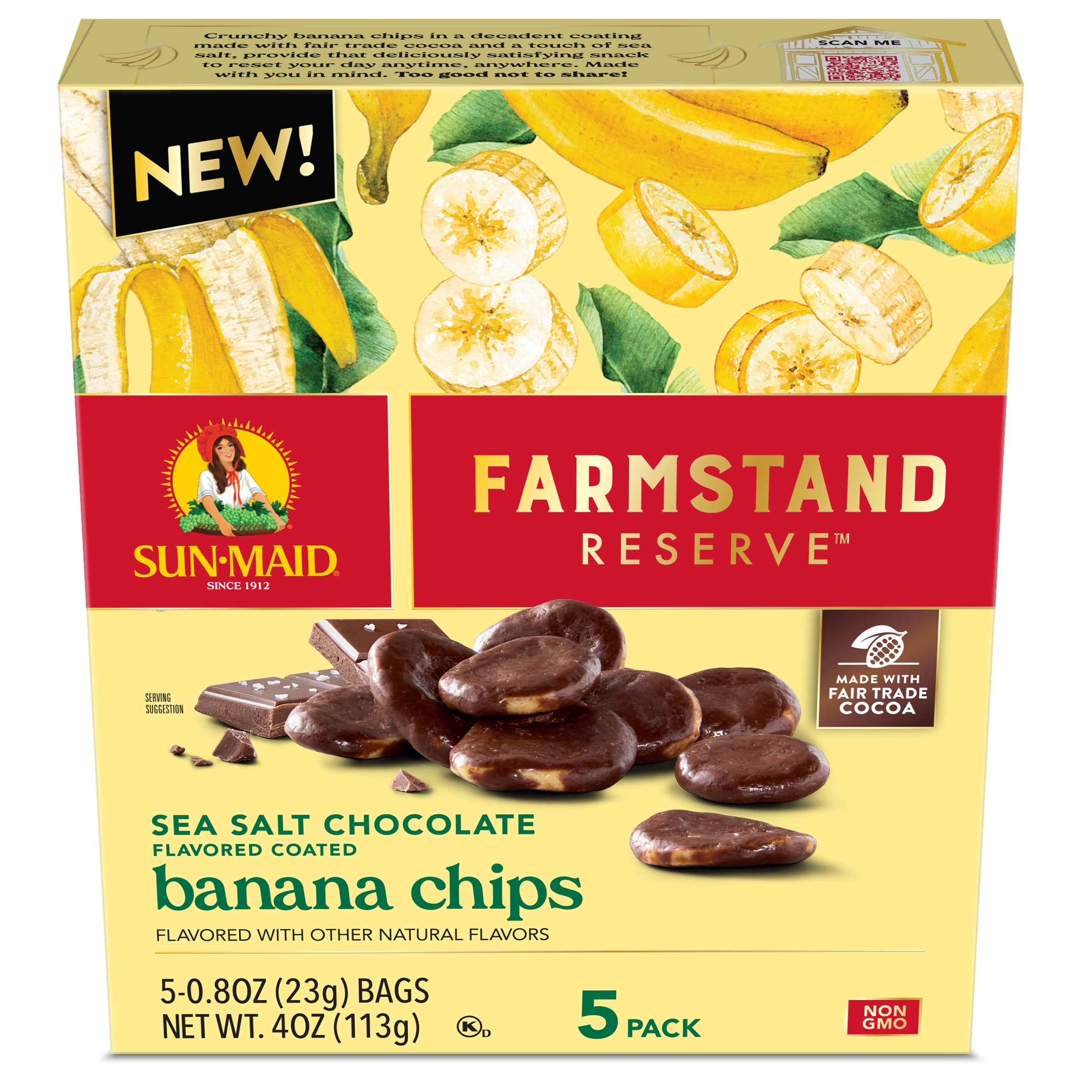 (3 pack) Sun-Maid® Farmstand Reserve™ Sea Salt Choc Bnna Chips 5-Ct Bx/.8oz Bag
