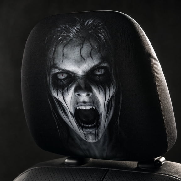 STIJGGN Creative Headrest Covers for Cars, Spooky Ghost Face Headrest Covers, Upgraded Snug, Breathable Polyester Auto Seat Protector for Halloween Car Decorations & Vehicle Accessories (A)