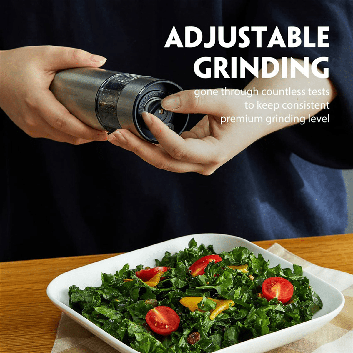 2X Electric Pepper Grinder, Automatic Pepper Mill Grinder, Stainless Steel Battery Operated Salt Grinder Refillable