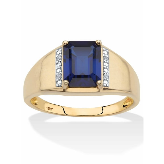 PalmBeach Jewelry Men's Emerald-Cut Created Blue Sapphire and Diamond Accent Ring 2.30 TCW in Solid 10k Yellow Gold