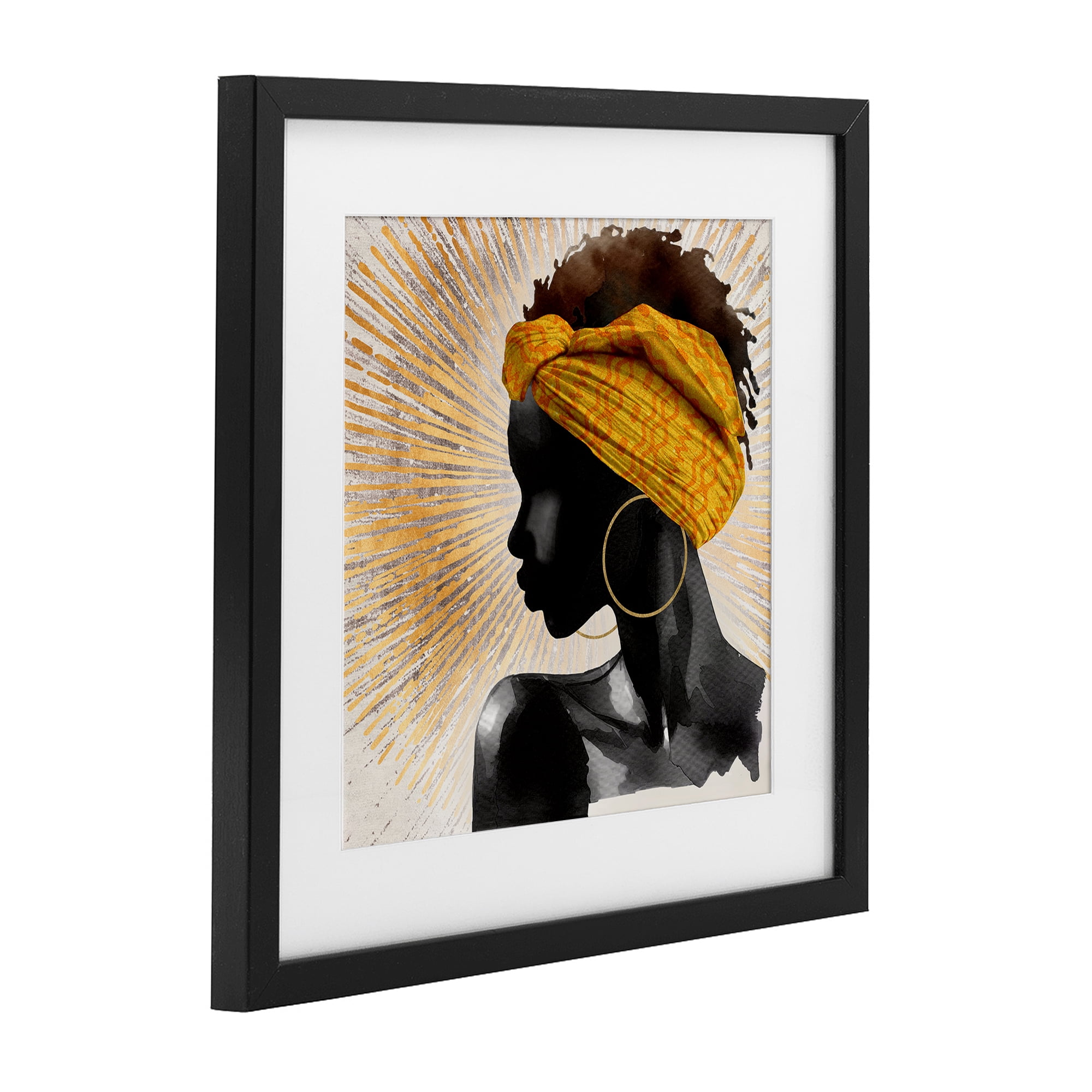 Stupell Industries Golden Sunburst Profile with Headwrap Black Framed Print Under Glass, design by CAD Designs