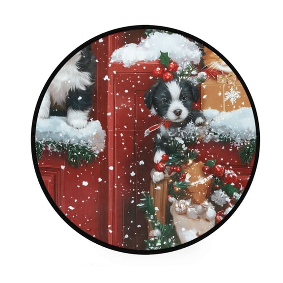BZSMCE Round Decorative Floor Mat Joyful Holiday Gathering Pattern 36.2IN