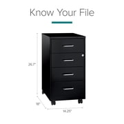 Space Solutions 18 Deep 4 Drawer Metal Mobile Organizer, 4 Box Drawers, Locking, Black