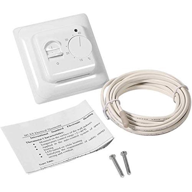 Termostato de calefacción, termostato de piso de habitación de 230 V Termostato de control de temperatura de aire acondicionado con cable de sensor de 2,9 m JFHHH pequeña