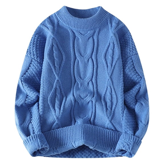 GBSYEWXS Men Pullover Sweaters Fall Long Sleeve Crew Neck Pullover Solid Color Warm Blue Sweater