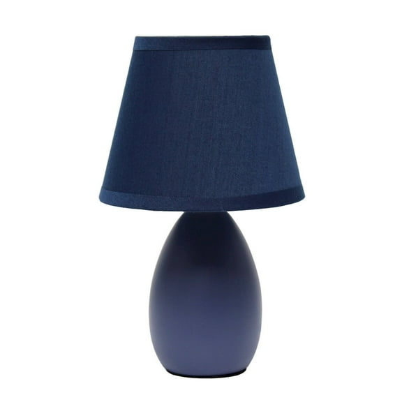 Simple Designs 9.45" Mini Egg Oval Ceramic Table Lamp with Matching Shade, LED Bulb Included, Blue