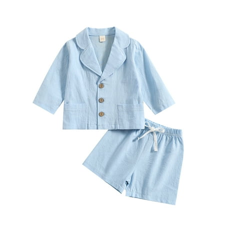 

Xingqing 1-4Years 2Pcs Toddler Baby Boys Girls Tracksuit Long Sleeve Lapel Button Tops Drawstring Shorts Blue 12-18 Months