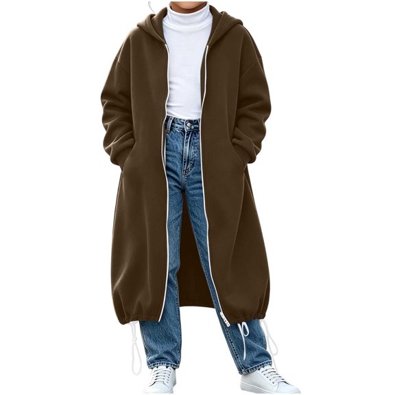 ATOGUTA Long Hoodies for Boys Brown Casual Long Sleeve Sweatshirts Fall Spring Track Jackets With Pockets Size 4T-15