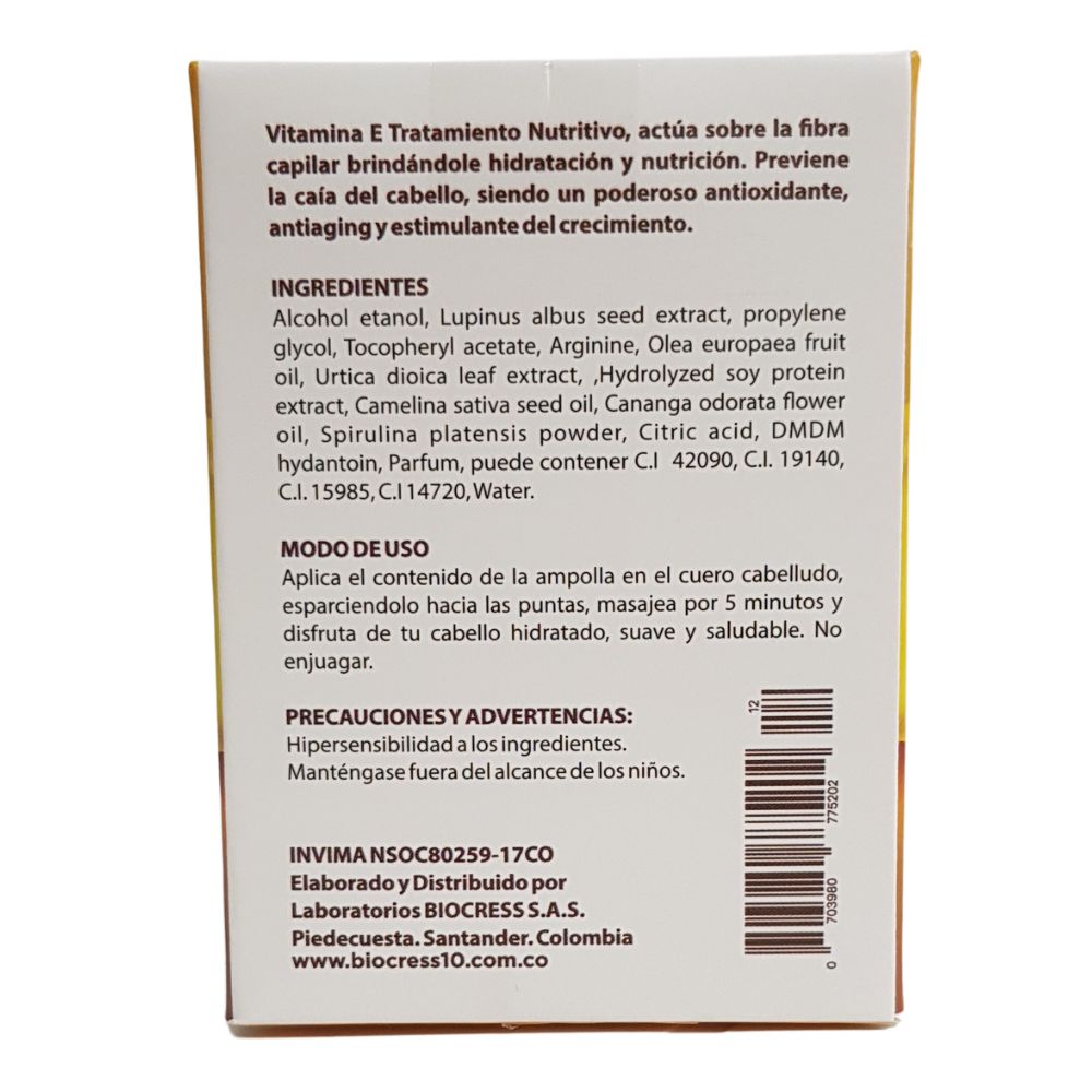 Ampoules to hydrate and nourish hair (12 Pack) biocress 10 ampolletas vitamina E tratamiento nutricion box of 12 ampolletas