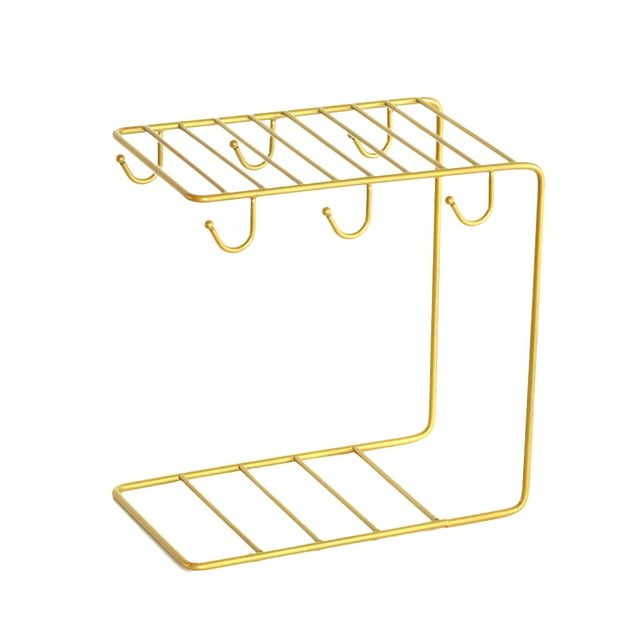 Ceramic Cups Shelf European Style Coffee Cup Rack Cup Organizer Carved Wrought Iron Plating Storage Basket - C Type (Golden)