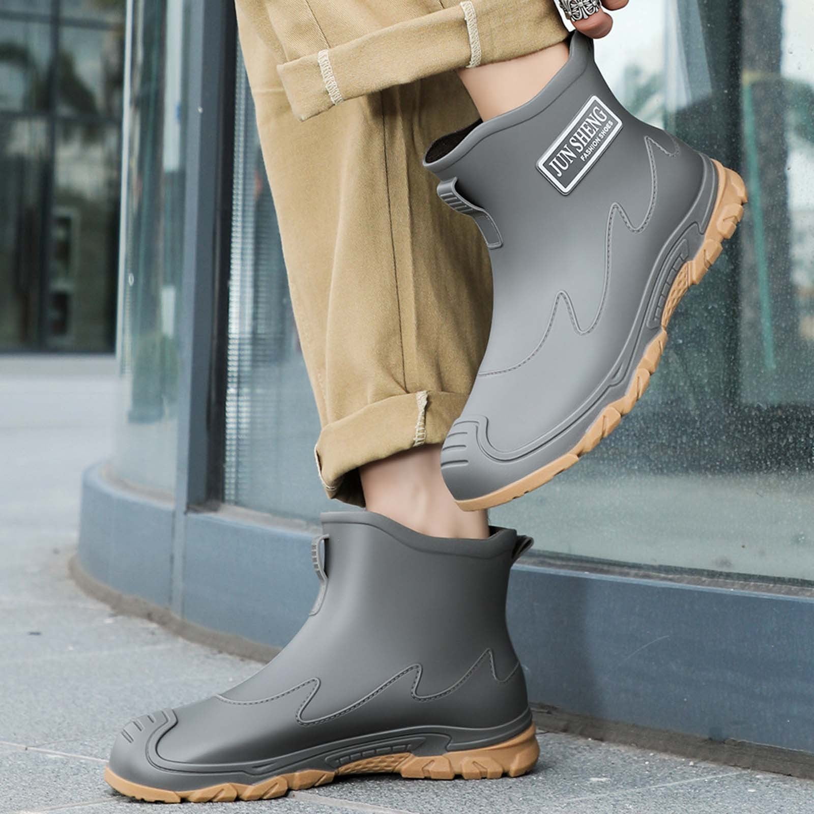 Rain Boots Men Durable High Tops Rain Shoes for Mens Non- Rubber Sole Mens Rain Boots (Grey 7.5)