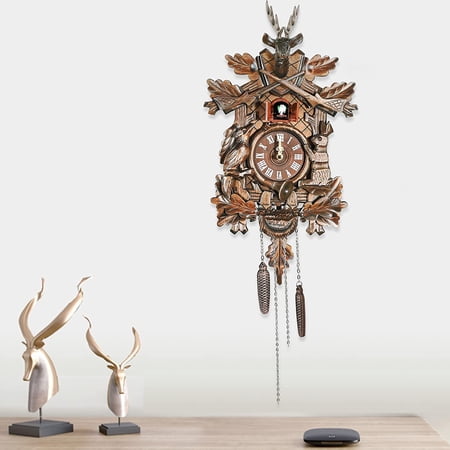 Retro Cuckoo Wall Clock Cuckoo Chime Adjustable Volume Wall Clocks Automatic Chime Every Hour 9.84x18.9 Inch Brown (Style 1)