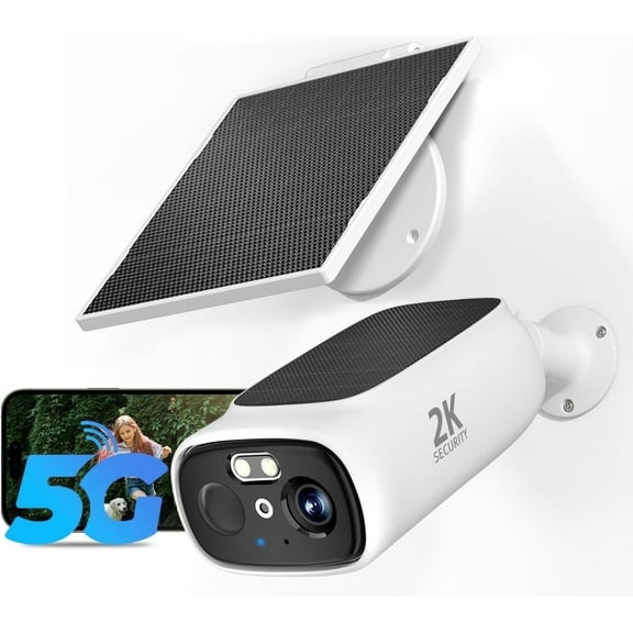2K Solar Outdoor Security Cameras Wireless Wifi, Outdoor 24/7 Recording, Bullet Surveillance Camera with Built-in Solar Panel, 2.4&5Ghz Wifi, 9000mAh Battery
