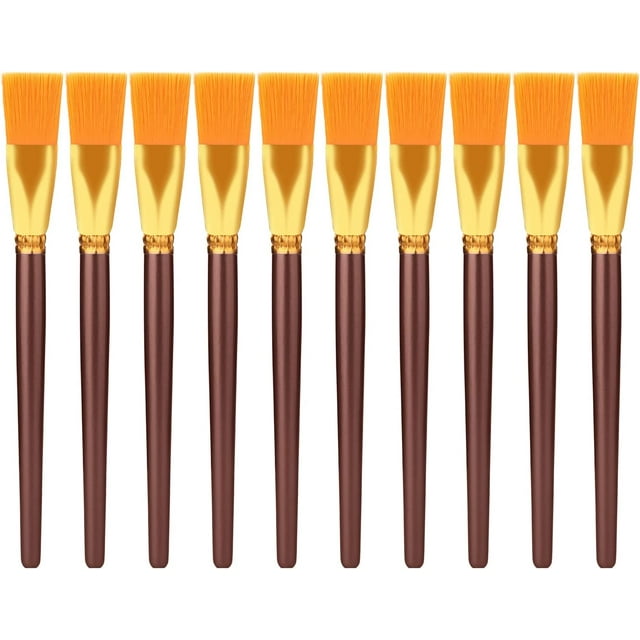 10pcs Flat Paint Brushes 1 Inch Wide, Watercolor Acrylic Paint Brush Bulk Synthetic Nylon Oil