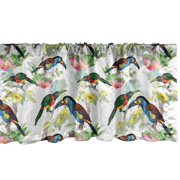 Ambesonne Exotic Window Valance, Toucans on Tropical Flora, 54" X 12", Multicolor