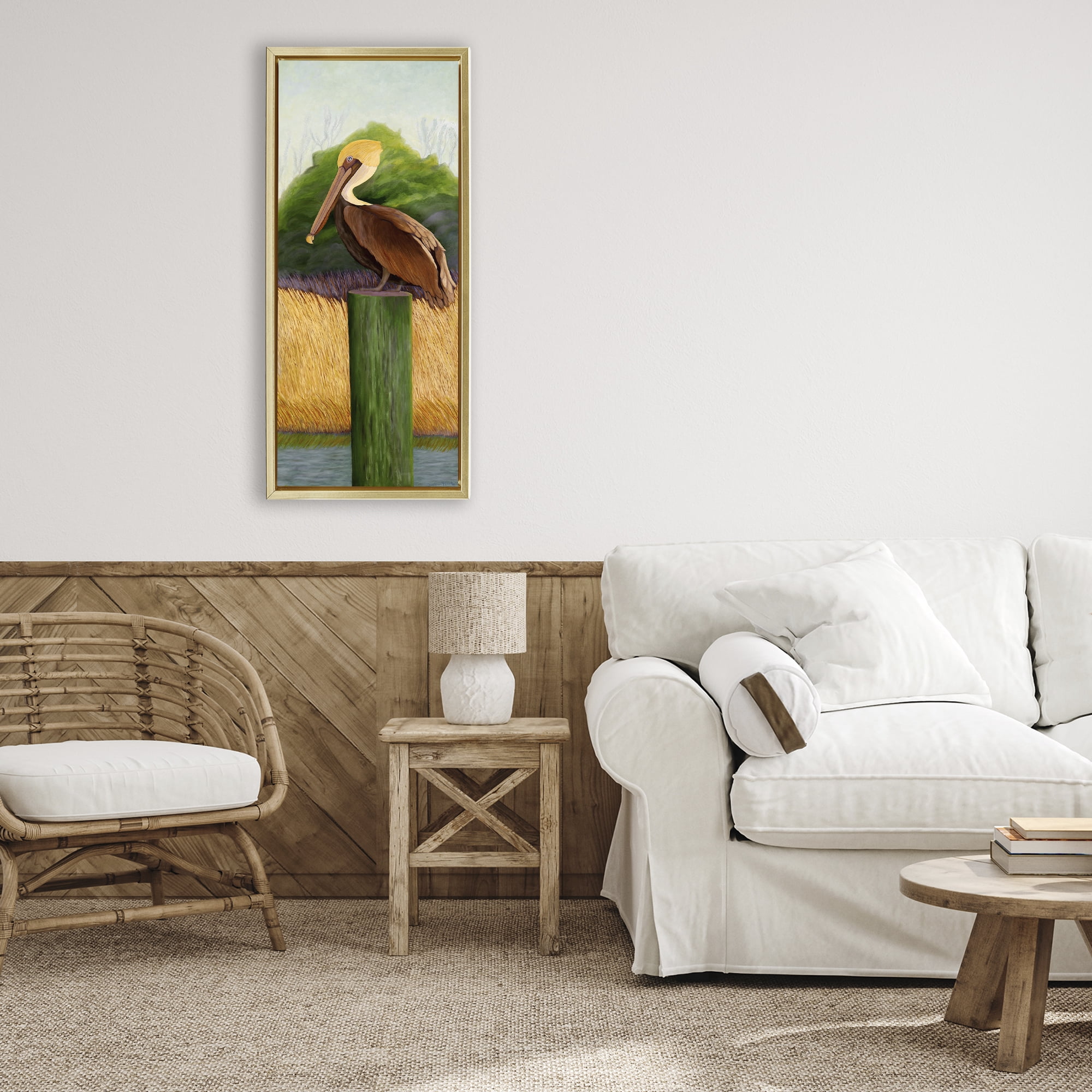 Stupell Industries Perched Blue Eyed Pelican Gold Framed Floater Canvas Wall Art, design by Barbara Fallenbaum