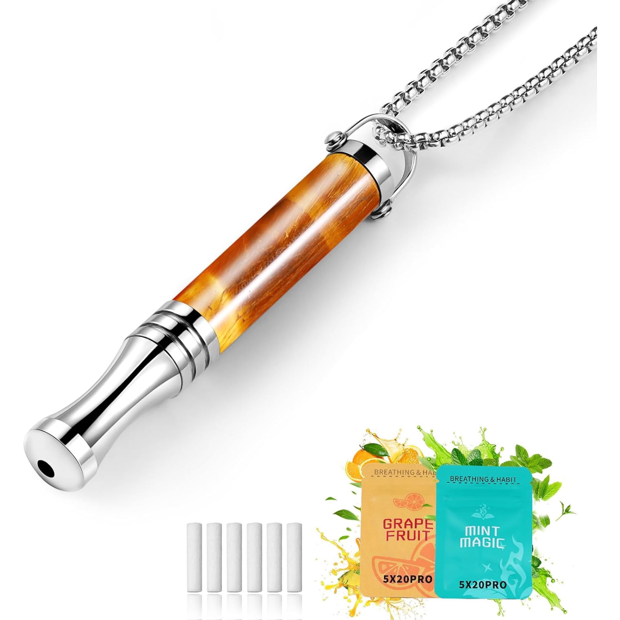 Breathe Free Necklace to Quit Bad Habit, Breathefree Necklace with Resistance for Stress Relief, Meditation & Relaxation, Natural Jade Mindful Breathing Calm Tool