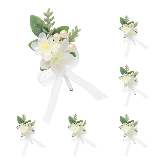 6pcs White Boutonnieres Corsage for Men Groom Groomsmen Bride