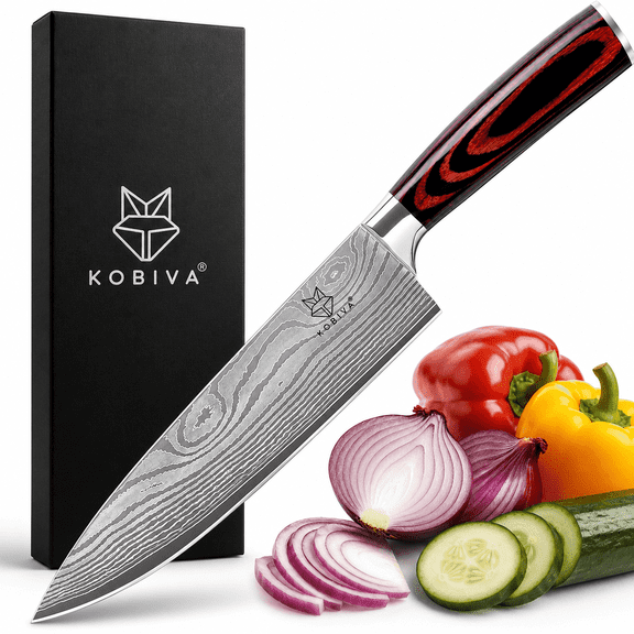 Kobiva 8 in Damascus Steel Ergonomic Handle Japanese Gyuto Chef Knife