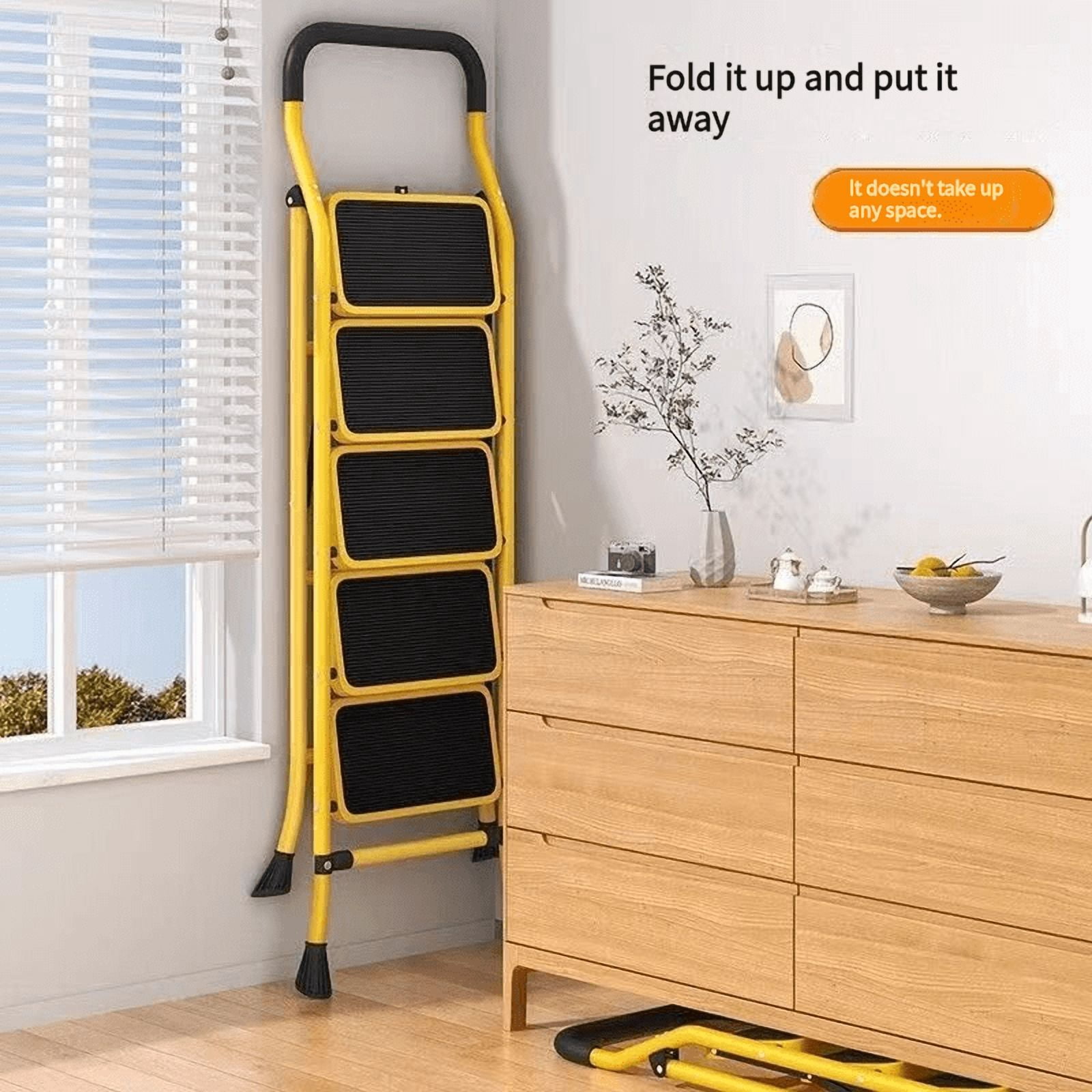 5 Step Ladder with Handrails, Folding Step Stool with Anti-Slip Wide Pedals