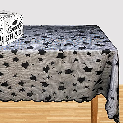 Black Graduation Tablecloth 54 x 72 Lace Grad Cap Table Cover for
