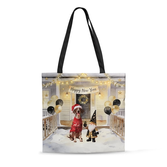 Happy New Year 2026 German Shorthaired Pointer Santa Gnome Holiday Party Snow All Over Print 3D Canvas Tote Bag GSP Lover Dog Gift Reusable Handbag - 13019