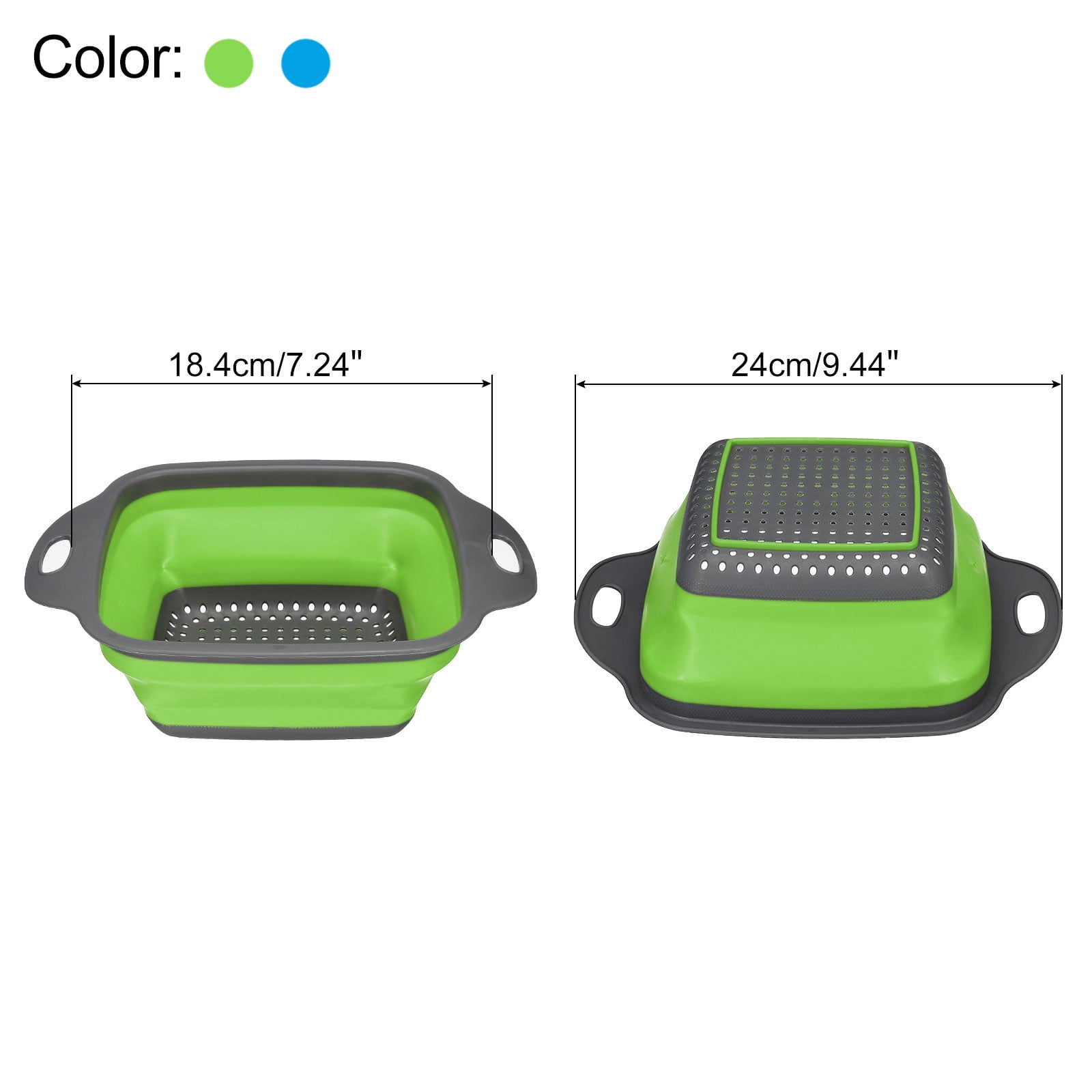 Unique Bargains 2 Pcs Foldable Silicone Strainer for Pasta Veggies Fruits Blue Green