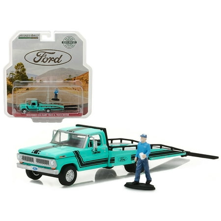 1970 Ford F-350 Ramp Truck with Truck Driver Figure Hobby Exclusive 1/64 Diecast Model Car by