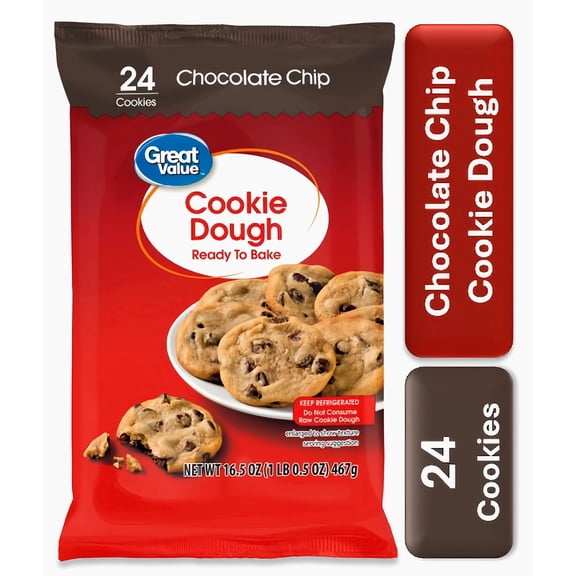 Great Value Ready to Bake Regular Chocolate Chip Cookie Dough, 16.5 oz