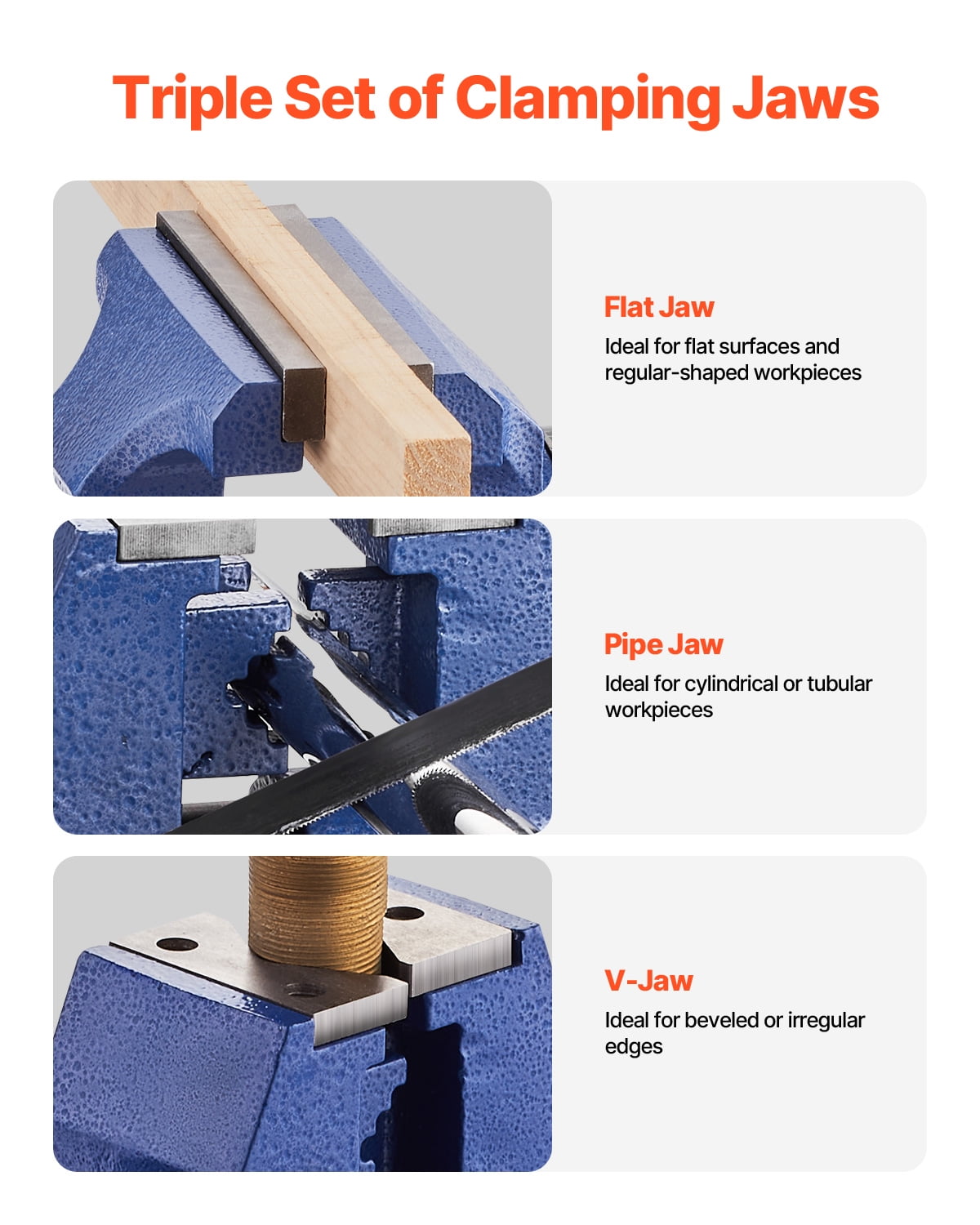 KFFKFF Robust Workbench Clamp, 6-1/2" Clamp Breadth, 5" Maximum Clamp Gap Multi-Functional Malleable Iron Workbench Clamp with Anvil, 360° Rotating Base Head, 3" Neck, 5620 lbs Clamping Power