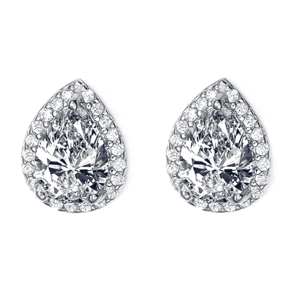 24k White Gold 1Ct Drop-Shaped Earrings with Cubic Zirconia Plated by Paris Jewelry