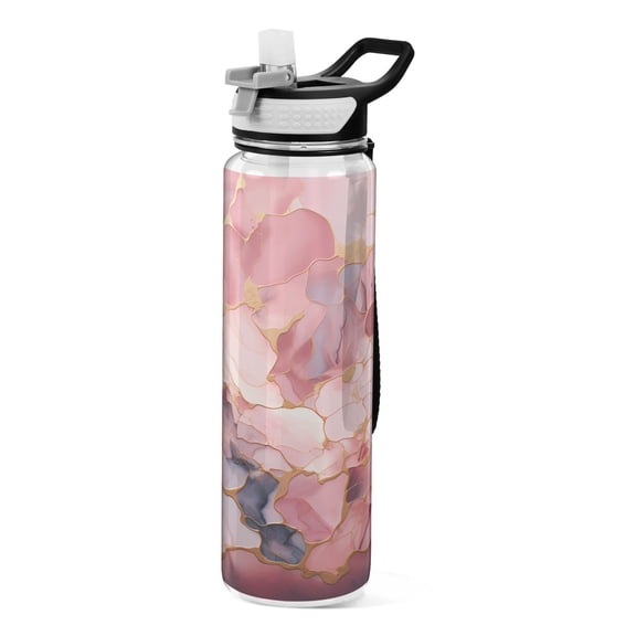 Marble Pink 32oz Water Bottles with Straw Tritan Leakproof Sports Bottle BPA Free Clear for Fitness Gym Swimming Cycling