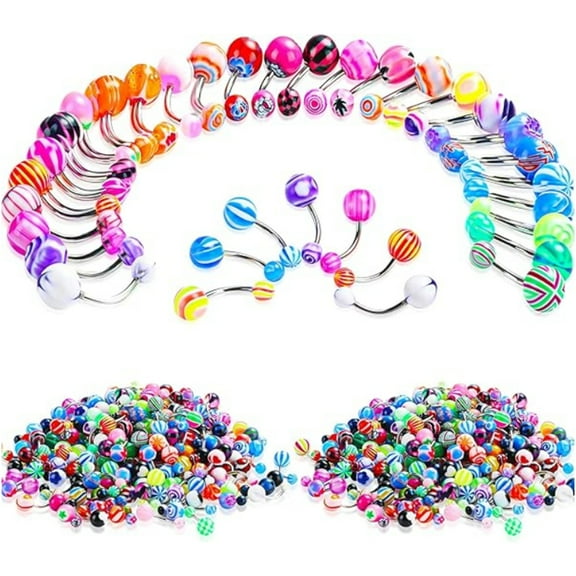 ZYHH 200 Pieces Belly Button Rings Bulk, Stainless Steel Navel Barbell Body Jewelry, Colorful Piercing Jewelry Set for Women Girls
