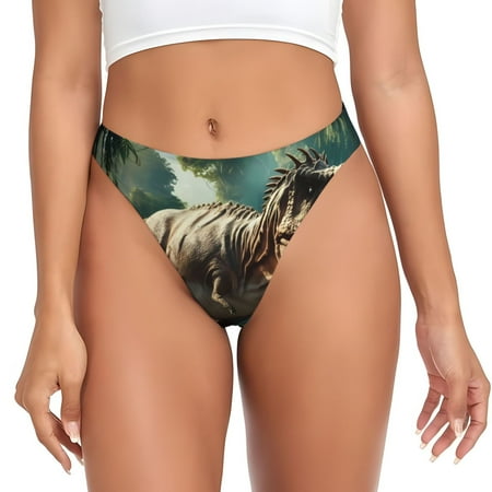 Sigee Green Forest Dinosaur for Women s G-String Panty  Low Rise  Soft Lace Perfect for Everyday Wear or Special Occasions-XX-Large