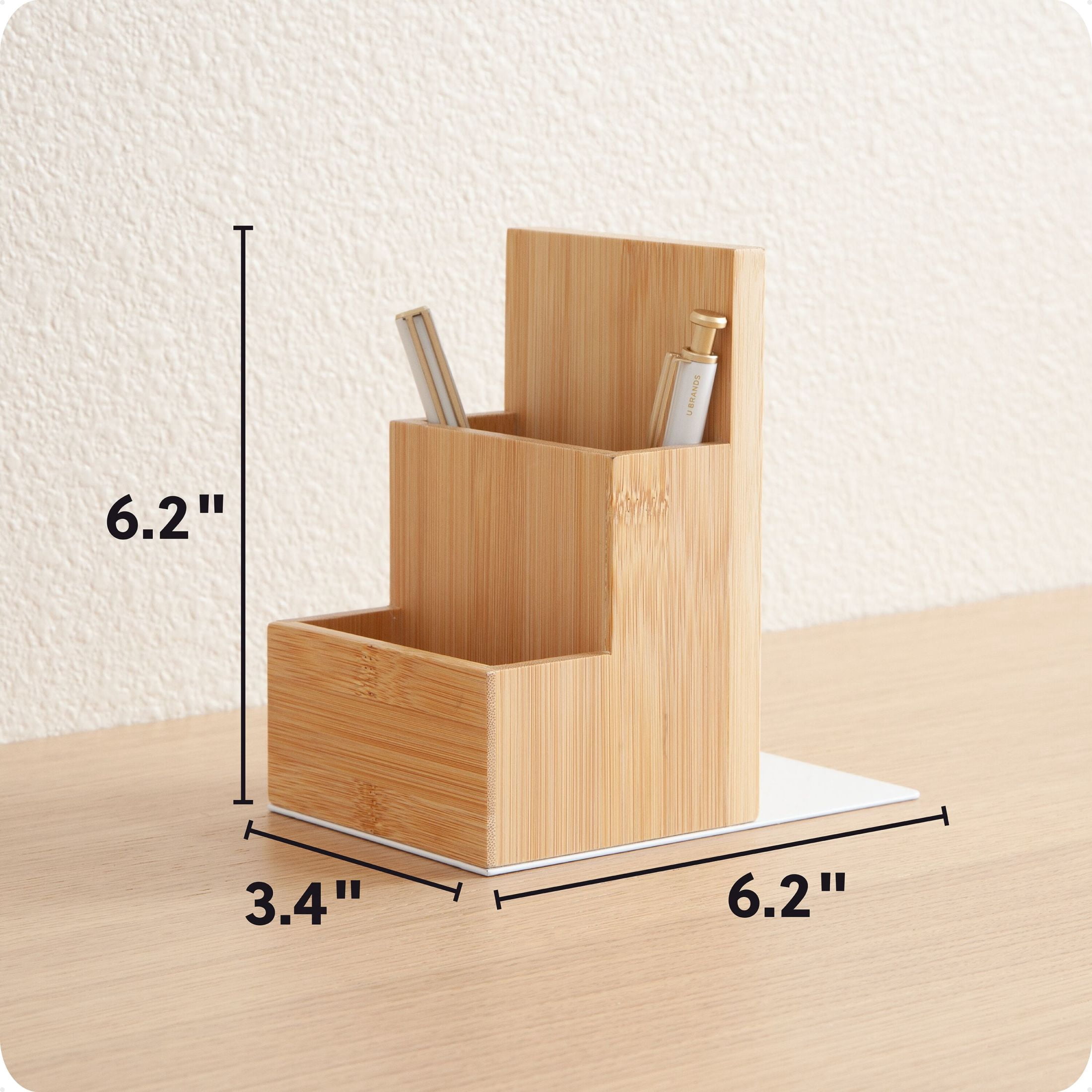 U Brands Zen Storage Bookends, Set of 2, 6.2 x 3.9 x 6.2 in., Bamboo, Pencil Cup, Mid-Century