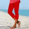 thumbnail image 2 of MLQIDK Pedal Pushers for Women Yoga Capri Pants Dressy Casual Knee Length Elastic Waist Comfy Leggings Trendy Summer Yoga Capri Pants with Pockets Wine 2XL, 2 of 6