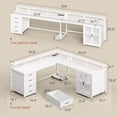 thumbnail image 3 of SEDETA L Shaped Desk with Drawers, 2 Person Desk with Full-Size Monitor Stand, Gaming Desk with LED Lights & Power Outlets, Corner Computer Desk with Glass Cabinet, White, 3 of 9
