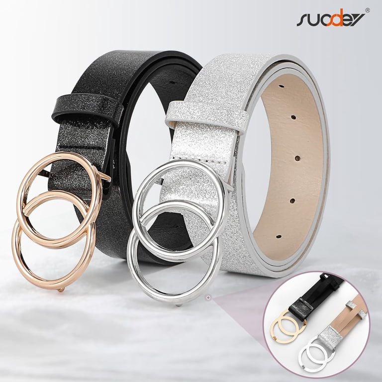 Women Leather Belt Fashion Double O-Ring Soft Faux Leather  display picture 3
