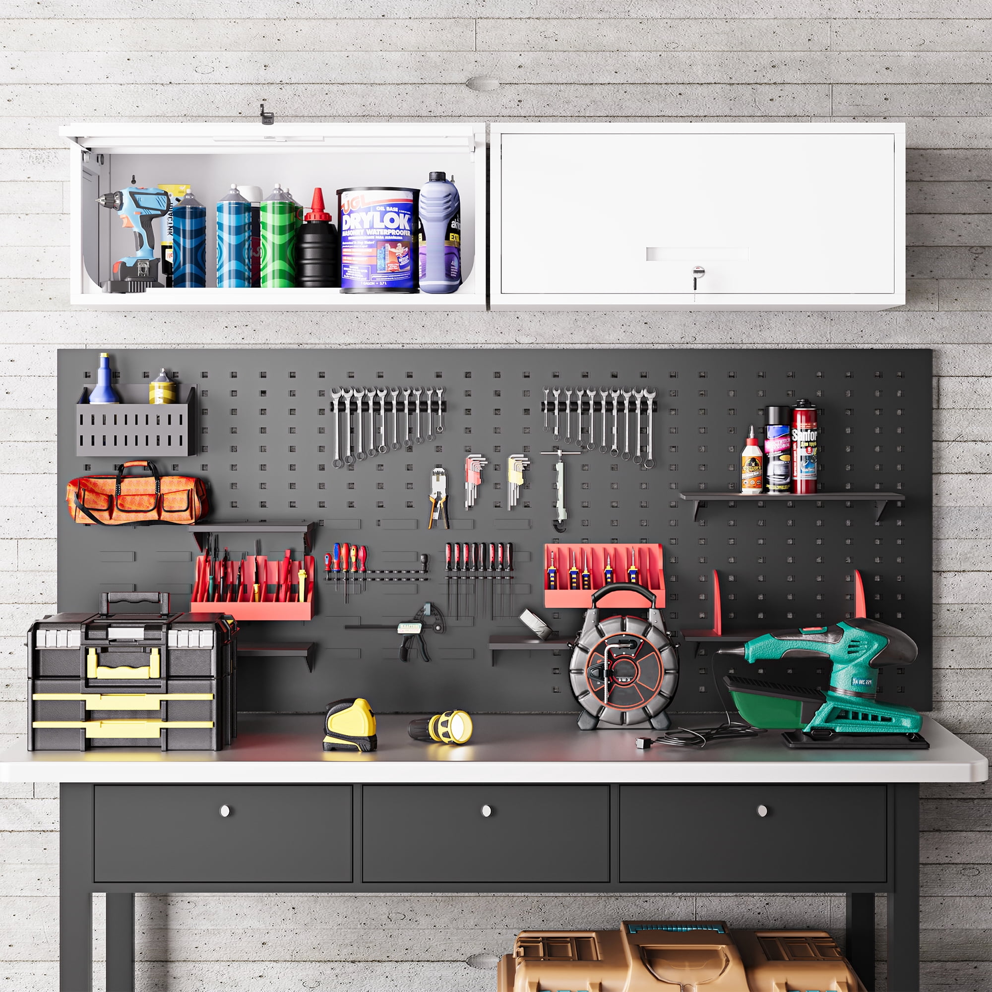 AUHUP Steel Wall Cabinet, Metal Wall Mounted Storage Cabinet Organizer for Garage, Office, Kitchen, White, 32"W x 14"H x 13"D