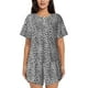 thumbnail image 1 of Balery Black Leopard Conjunto de Pijama para Mujer con Estampado, Dos Piezas de Manga Corta y Shorts, Ropa de Dormir Suave con Cuello Redondo y Bolsillos-Large, 1 of 6