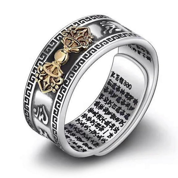 Retro Heart Sutra Adjustable Ring Health Amulet Adjustable Lucky Ring For Men And Women
