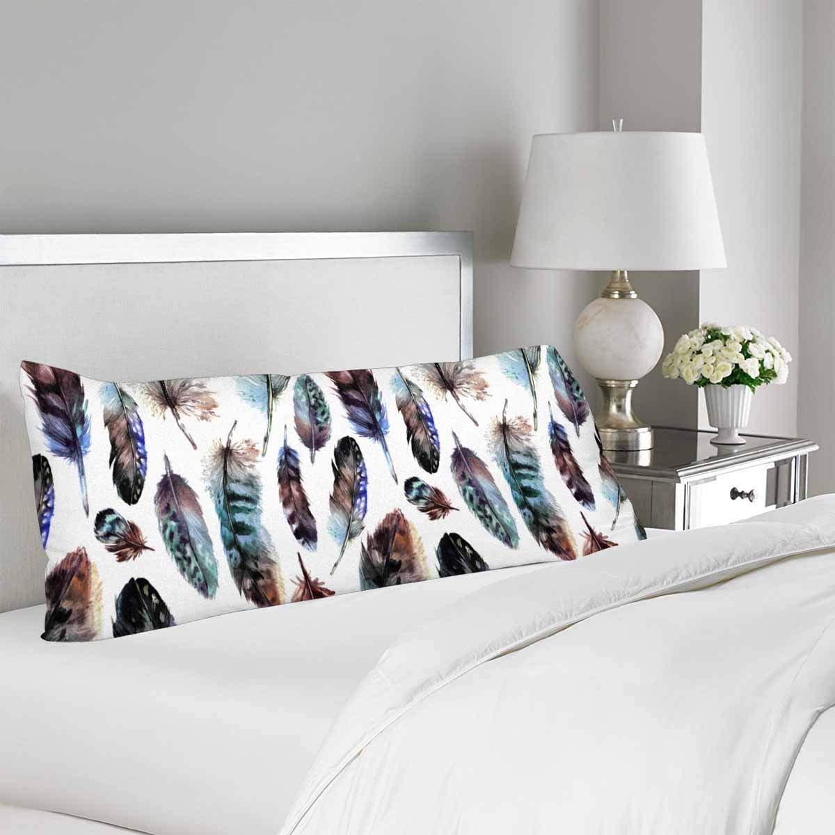 GCKG Watercolor Feather Boho Style Body Pillow Covers Pillowcase 20x60