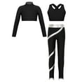 thumbnail image 2 of YONGHS Girls 3 Pcs Dance Outfit Mock Neck Crop Top Vest with Pants Gymnastic Ice Skating Tracksuit Black&Silver 10, 2 of 5