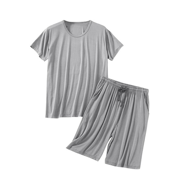 MGDXOX Men's 2 Piece Pajamas Set Summer Lounge Set Short Crew Neck Comfy Fall Oversized Soft Modal Lightweight Pj Set Gray XXXL